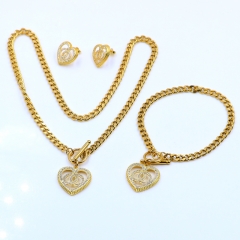 Stainless steel+Copper jewelry necklace earring bracelet set wholesale