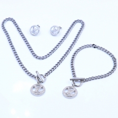 Stainless steel+Copper jewelry necklace earring bracelet set wholesale