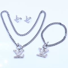 Stainless steel+Copper jewelry necklace earring bracelet set wholesale