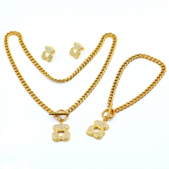 Stainless steel+Copper jewelry necklace earring bracelet set wholesale