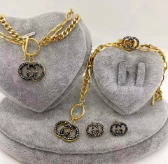 Stainless steel jewelry Necklace Earrings Ring bracelet set Wholesale