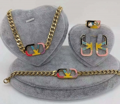 Stainless steel jewelry Necklace Earrings Ring bracelet set Wholesale