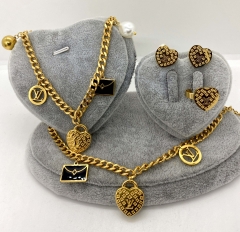 Stainless steel jewelry Necklace Earrings Ring set Wholesale
