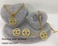 Stainless steel+copper jewelry Necklace Earrings Ring set Wholesale