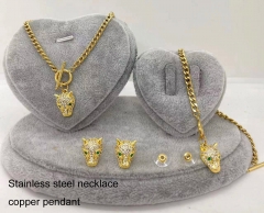 Stainless steel+copper jewelry Necklace Earrings Ring set Wholesale
