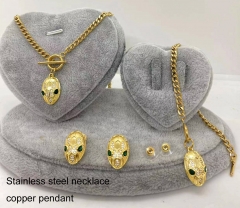 Stainless steel+copper jewelry Necklace Earrings Ring set Wholesale