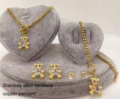 Stainless steel+copper jewelry Necklace Earrings Ring set Wholesale