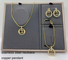 Stainless steel+copper jewelry Necklace Earrings bracelet set Wholesale