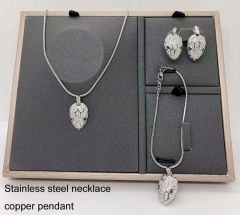 Stainless steel+copper jewelry Necklace Earrings bracelet set Wholesale