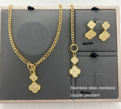 Stainless steel+copper jewelry Necklace Earrings Ring set Wholesale