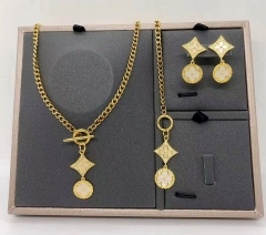 Stainless steel+copper jewelry Necklace Earrings bracelet set Wholesale