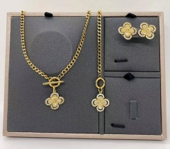 Stainless steel+copper jewelry Necklace Earrings bracelet set Wholesale