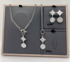Stainless steel+copper jewelry Necklace Earrings bracelet set Wholesale