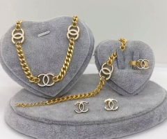 Stainless steel jewelry Necklace Earrings bracelet ring set Wholesale