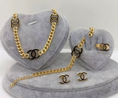 Stainless steel jewelry Necklace Earrings bracelet ring set Wholesale