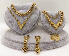 Stainless steel jewelry Necklace Earrings bracelet ring set Wholesale