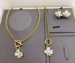 Stainless steel+copper jewelry necklace earring Bracelet set Wholesale
