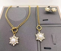 Stainless steel+copper jewelry necklace earring Bracelet set Wholesale