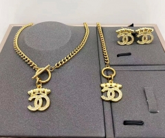 Stainless steel+copper jewelry necklace earring Bracelet set Wholesale