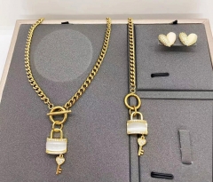 Stainless steel+copper jewelry necklace earring Bracelet set Wholesale