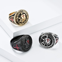 Stainless steel jewelry women ring wholesale，European and American style retro temple knight shield cross ring