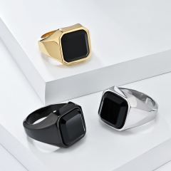 Stainless steel jewelry women ring wholesale，Black agate stainless steel ring for men