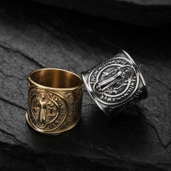 Stainless steel jewelry women ring wholesale，European and American style Saint Benedict exorcism holy brand titanium steel ring