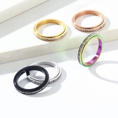 Stainless steel jewelry women ring wholesale，INS Simple 3mm Round Diamond Rotating Titanium Steel Ring