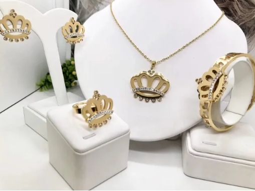Stainless steel jewelry necklace earring Bangle ring set Wholesale