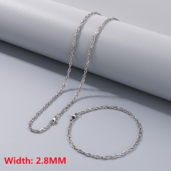 Square wire twist chain necklace + bracelet, fashionable and simple titanium steel woven chain sweater matching chain for men and women
