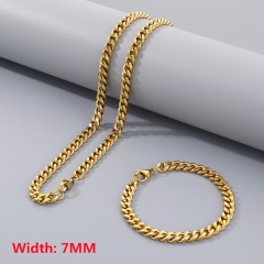 High quality European and American fashion stainless steel Cuban necklace + bracelet combination set, hip-hop two-sided grinding chain
