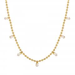 Stainless steel gold ball chain 7 white square zircon necklace wholesale