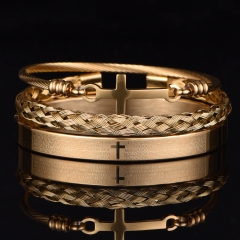 Round Cross Pendant Bracelet 3 Piece Set Stainless Steel Bracelet Wholesale